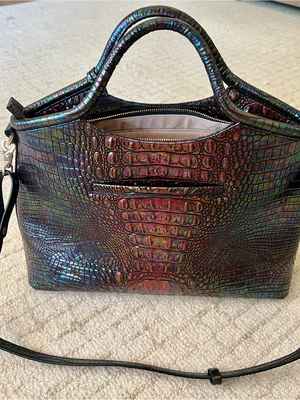 Brahmin Large Elaine Satchel Galaxy Melbourne Embossed Croc Leather Bag - Picture 3 of 13